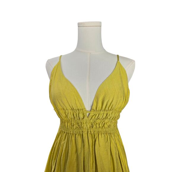 MUSTARD SEED Waist Detail Light Lime Green Open Back Mini Dress - Picture 4 of 5
